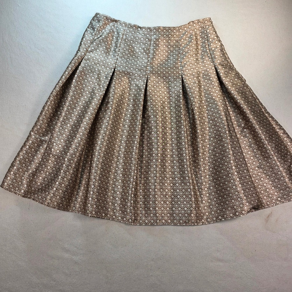 Barbara Garfield Brown Cream Geometric Pleated A-Line Skirt Size 8